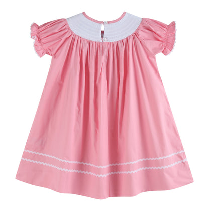 Girls’ Pink Candy Heart Valentine's Smocked Bishop Dress