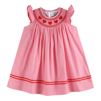 Girls’ Pink Heart Valentine Smocked Bishop