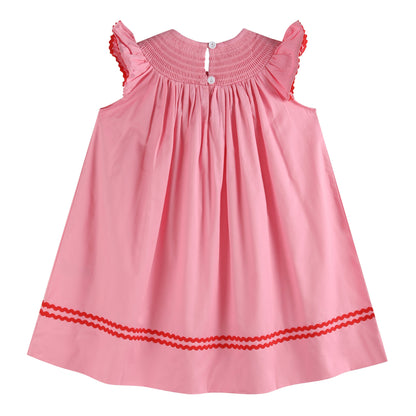 Girls’ Pink Heart Valentine Smocked Bishop