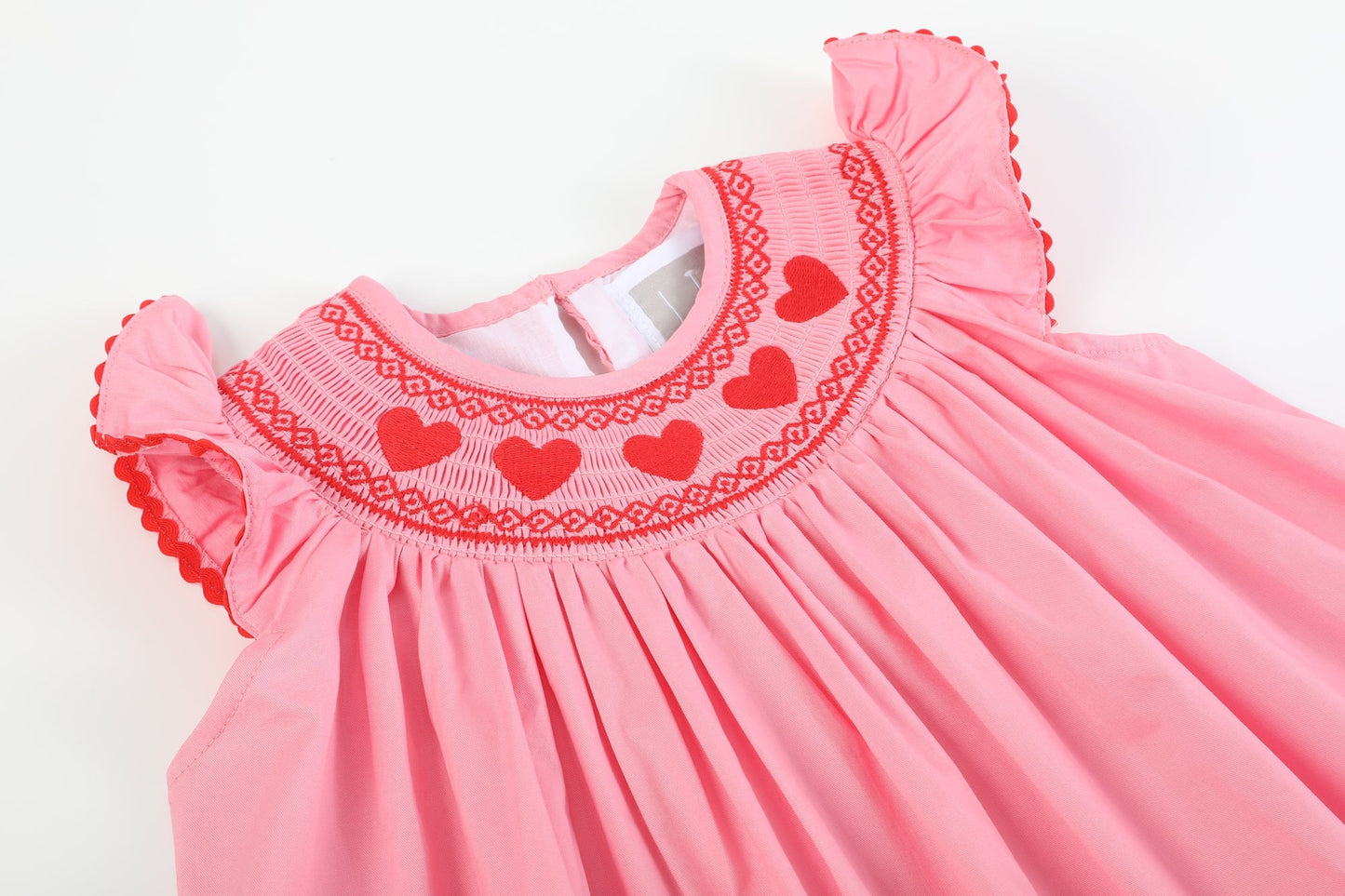 Girls’ Pink Heart Valentine Smocked Bishop