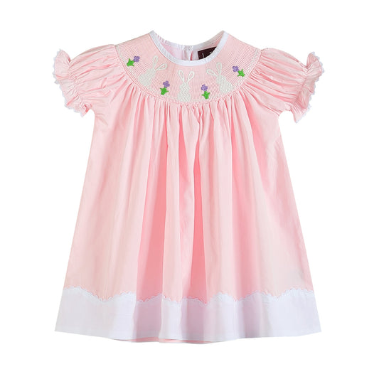 Light Pink Easter Bunny Smocked Bishop Dress