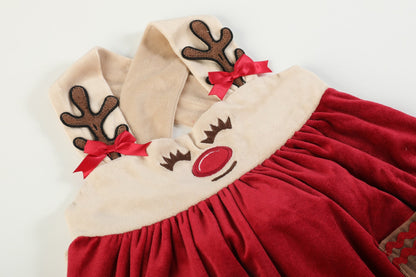 Girls Red and White Reindeer Christmas Dress Jumper