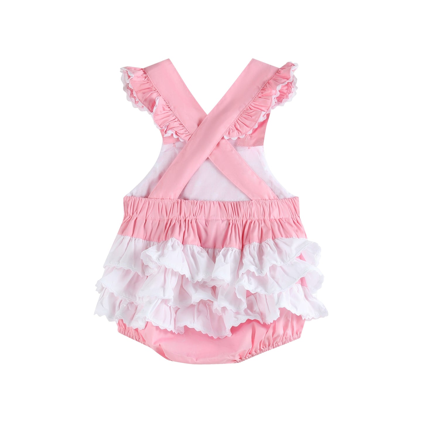 Baby Girl Pink and White Flower Smocked Ruffle Romper