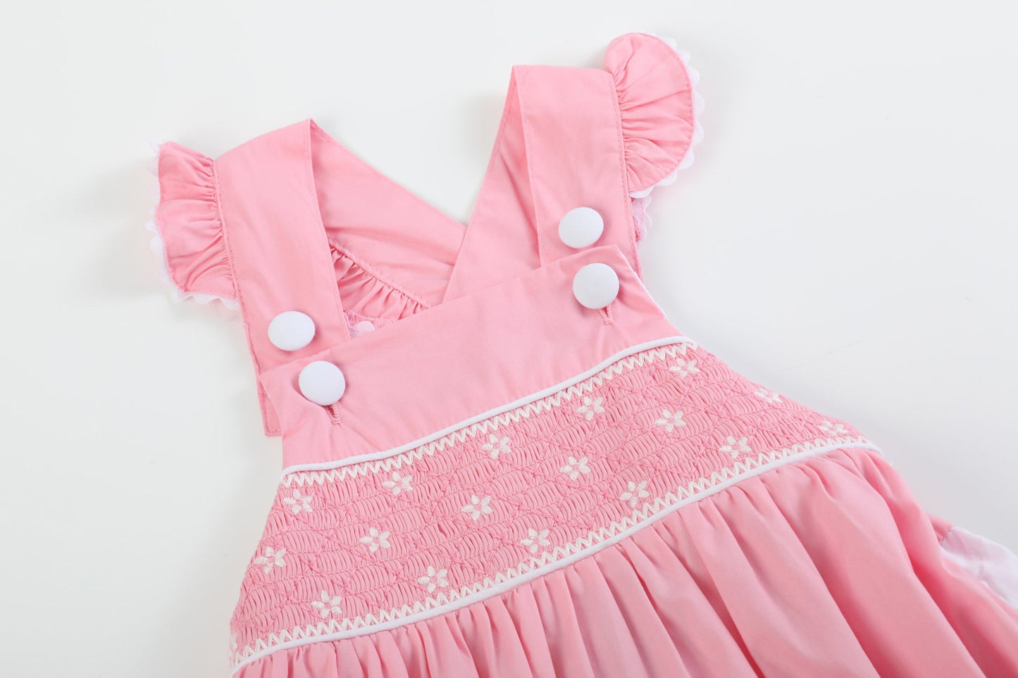 Baby Girl Pink and White Flower Smocked Ruffle Romper