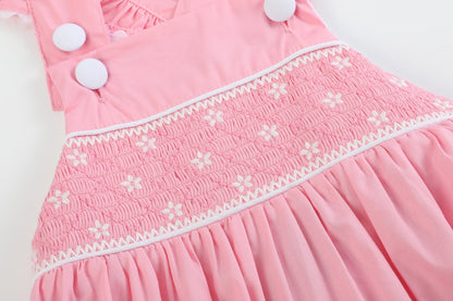 Baby Girl Pink and White Flower Smocked Ruffle Romper