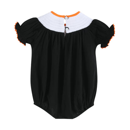 Baby Girl Black and Orange Boo Halloween Bubble Romper