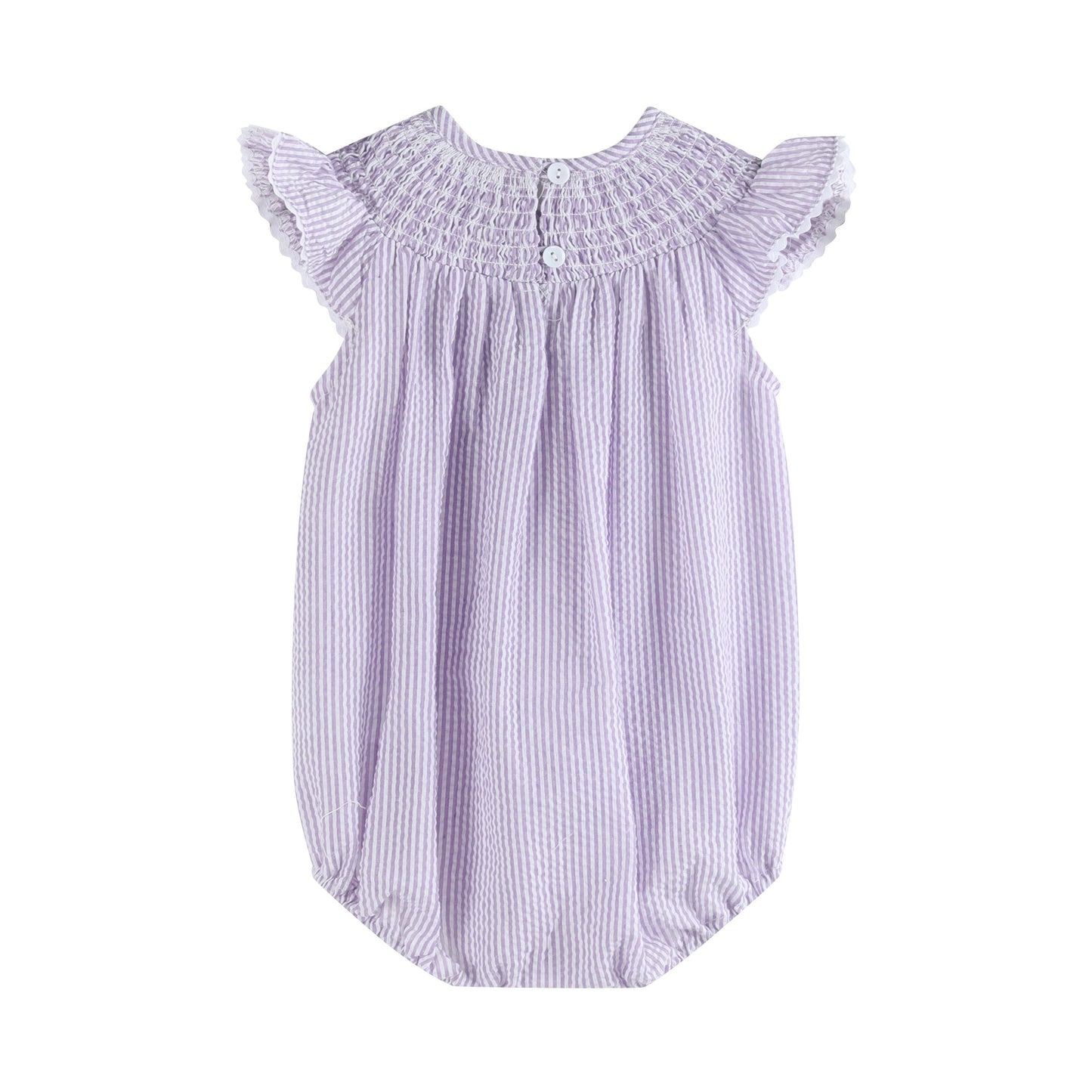 Baby Girl Light Purple Seersucker Bunny Smocked Romper