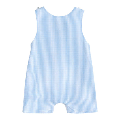 Boys Blue Gingham Easter Bunny Smocked Shortalls