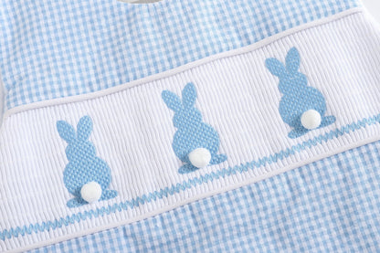 Boys Blue Gingham Easter Bunny Smocked Shortalls