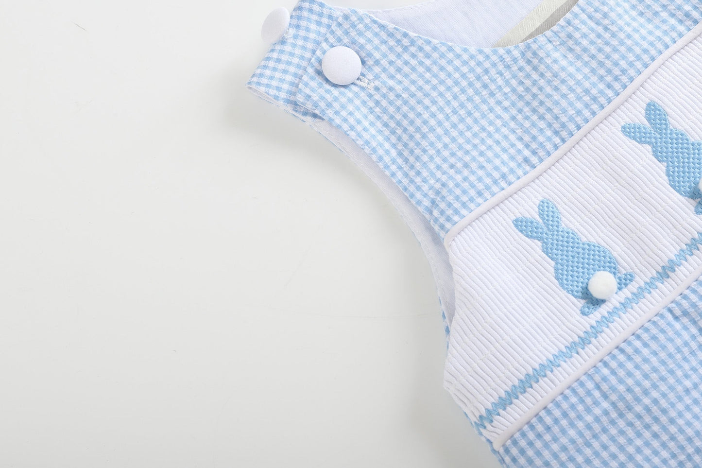 Boys Blue Gingham Easter Bunny Smocked Shortalls