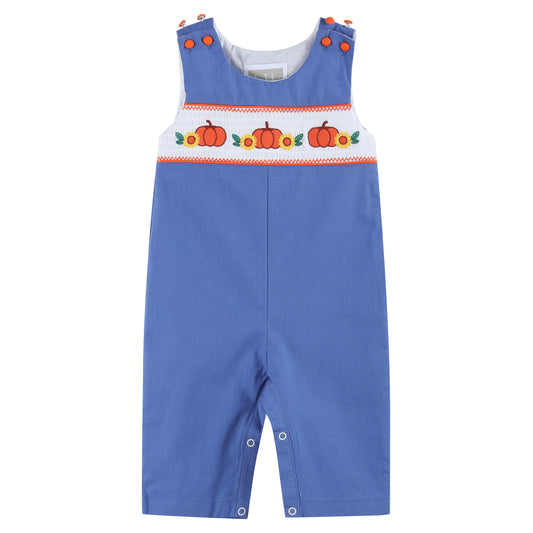 Boys Blue Pumpkin Sunflower Smocked Overalls