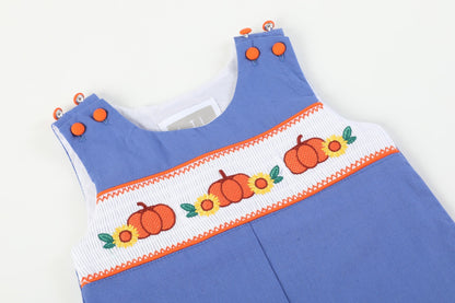 Boys Blue Pumpkin Sunflower Smocked Overalls