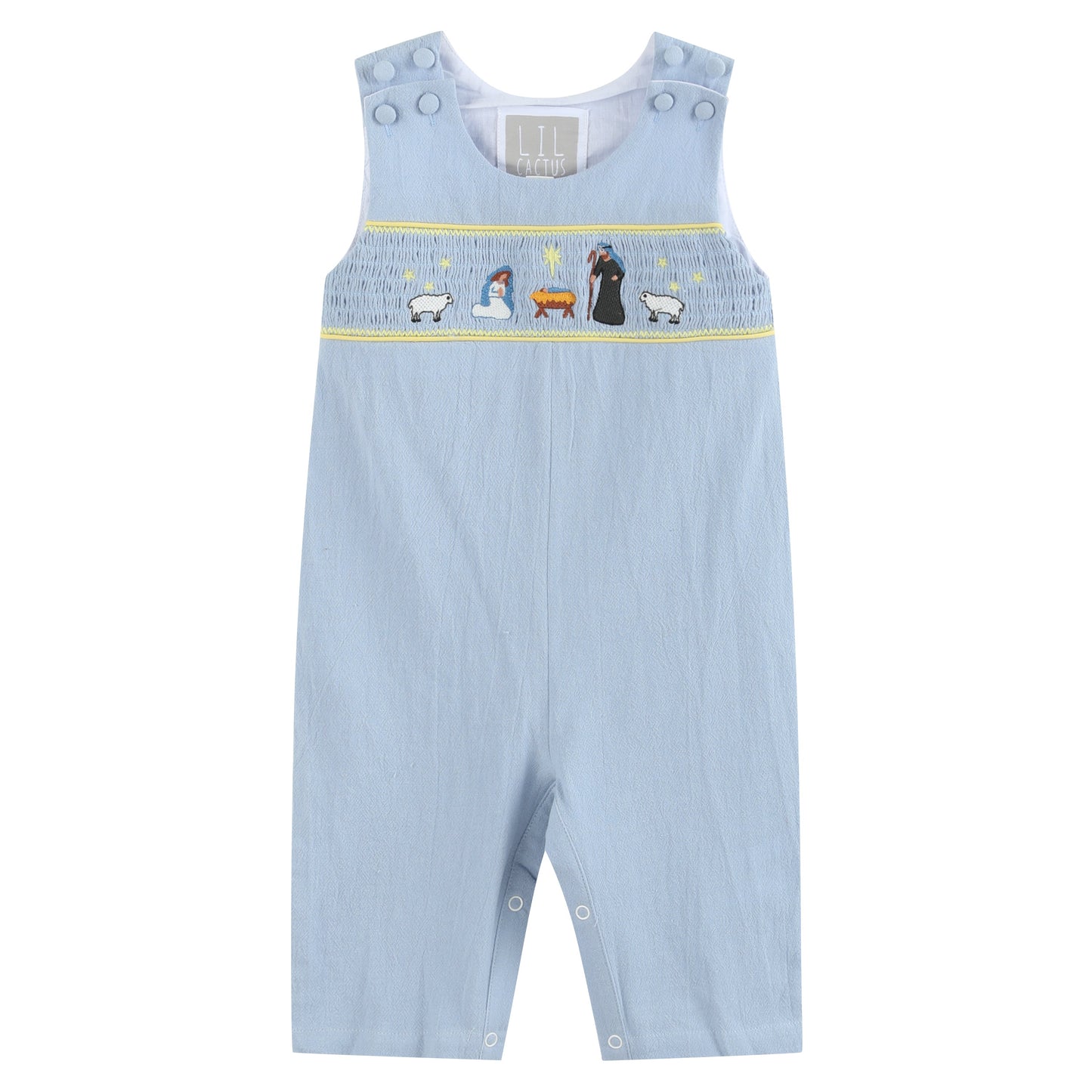 Boys Light Blue Nativity Smocked Overalls