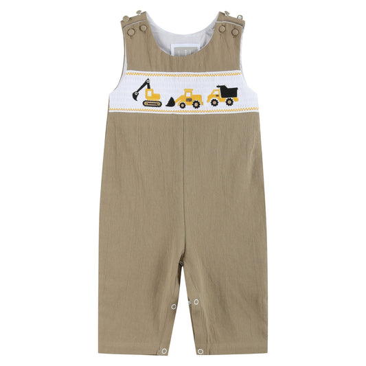 Baby Boy Brown Construction Smocked Overalls