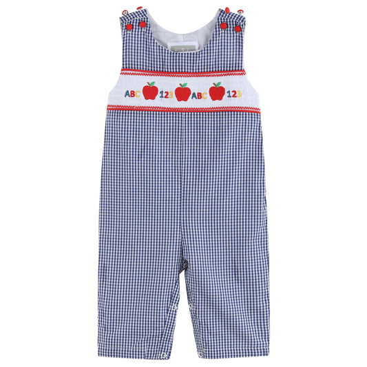 Blue Gingham 123 ABC School Boys Smocked Overalls