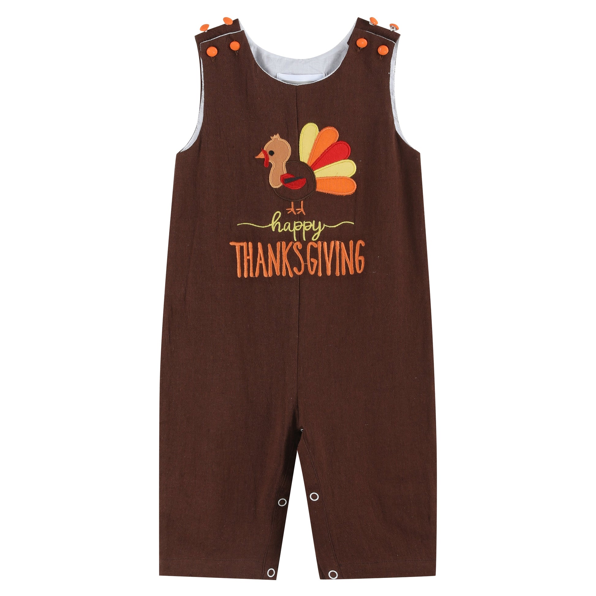 Baby Boy wearing Brown Thanksgiving Turkey Overall by Lil Cactus