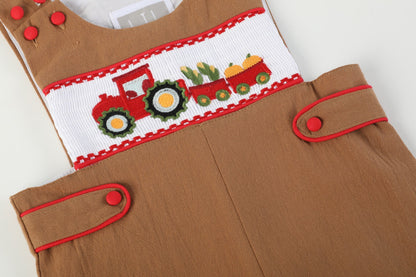 Baby Boy Brown Tractor Harvest Smocked Jon Jons