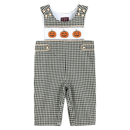 Boys Black Gingham Pumpkin Smocked Jon Jons