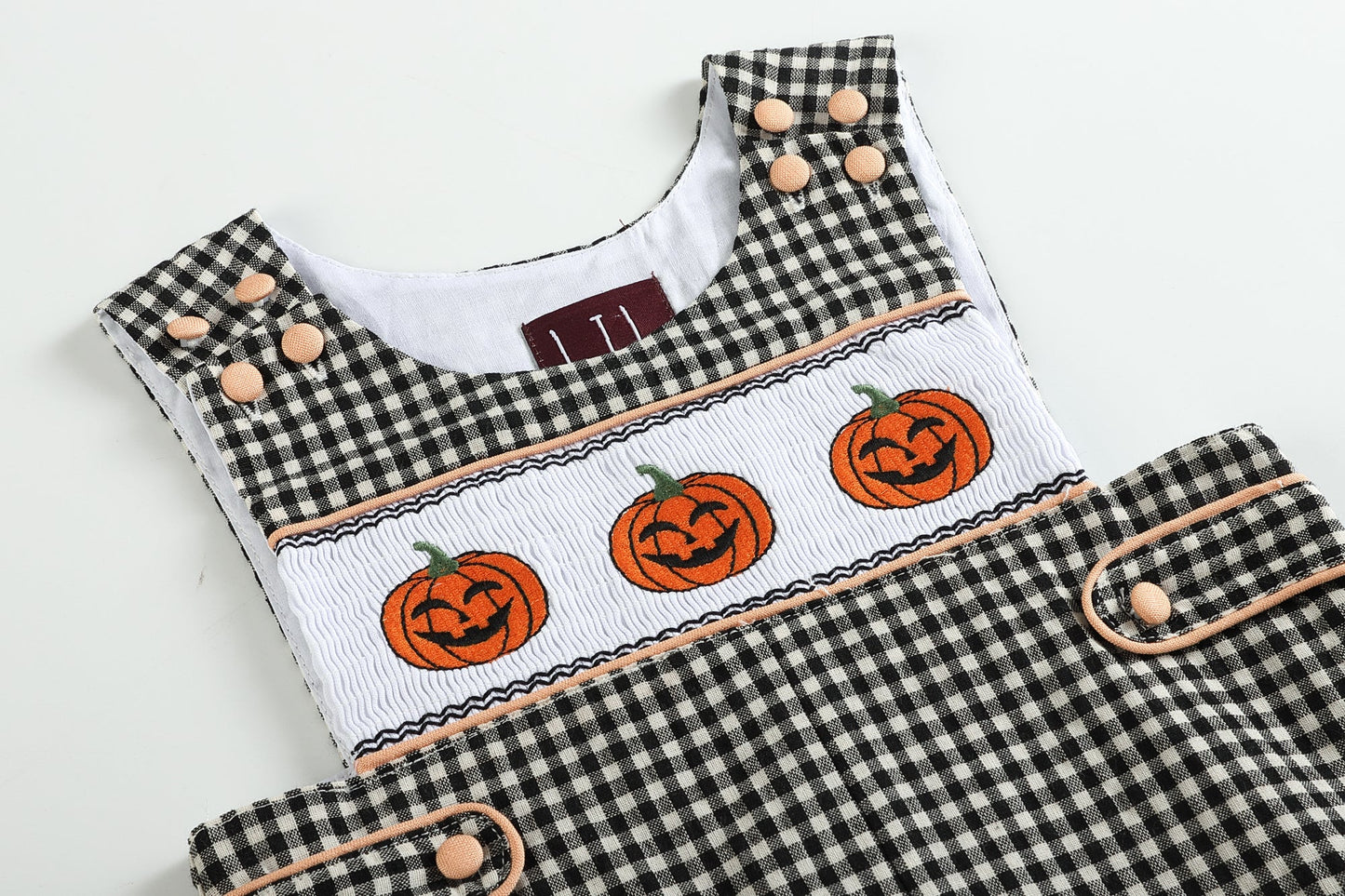 Boys Black Gingham Pumpkin Smocked Jon Jons