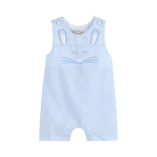 Blue Seersucker Bunny Face Shortalls