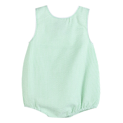 Classic Green Seersucker Baby Bubble Romper