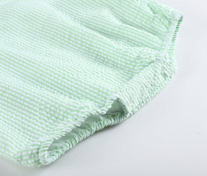 Classic Green Seersucker Baby Bubble Romper