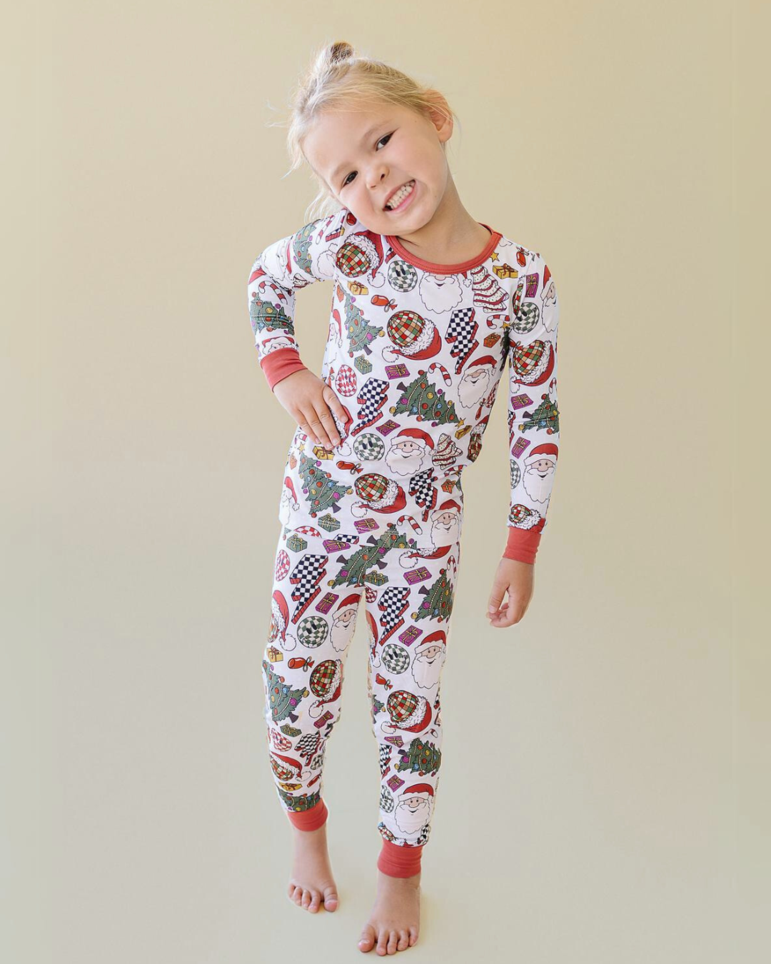 Kids Bamboo Two Piece Set | Retro Christmas