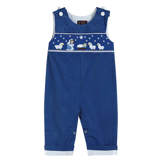 Boys Royal Blue Corduroy Nativity Smocked Overalls