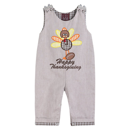 Baby Boy Brown Happy Thanksgiving' Turkey Overalls