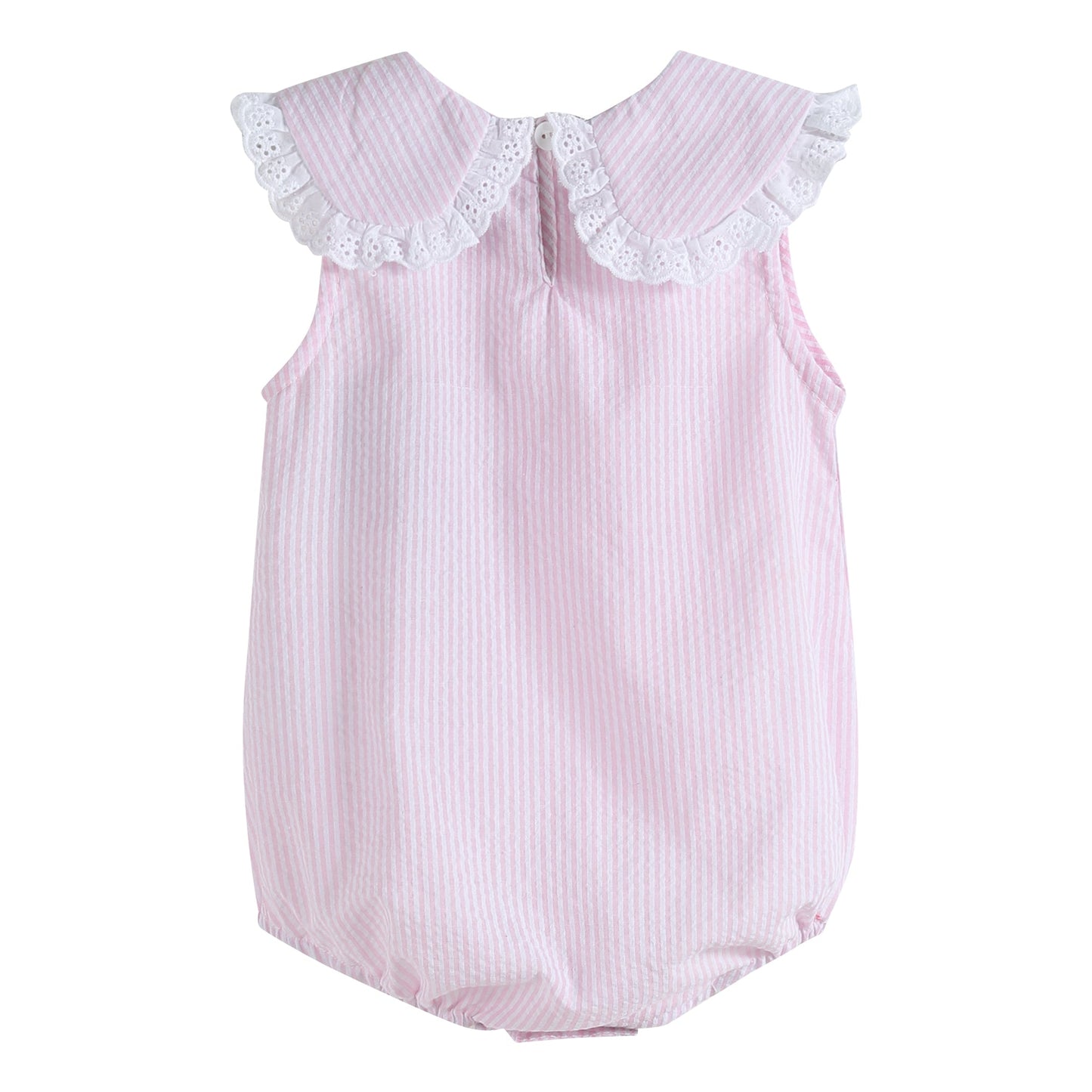 Baby Girl Light Pink Seersucker Collared Bubble Romper