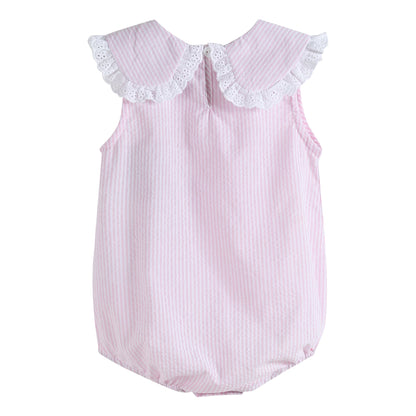 Baby Girl Light Pink Seersucker Collared Bubble Romper