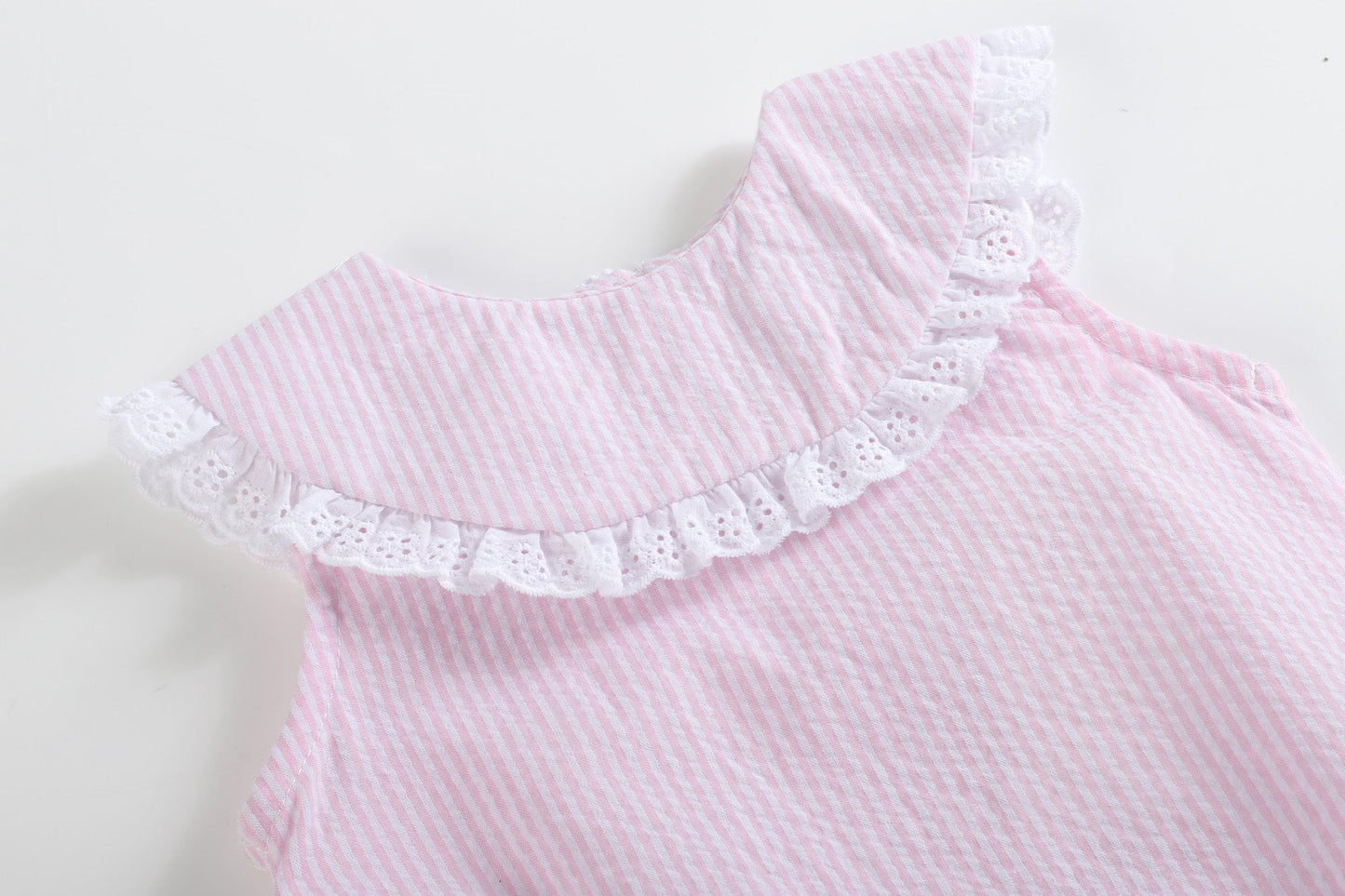 Baby Girl Light Pink Seersucker Collared Bubble Romper