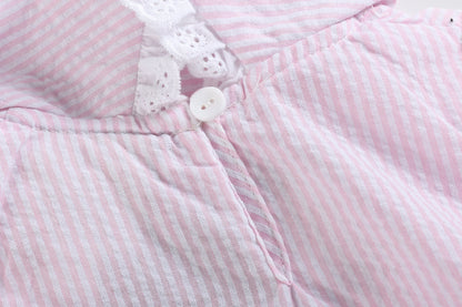 Baby Girl Light Pink Seersucker Collared Bubble Romper