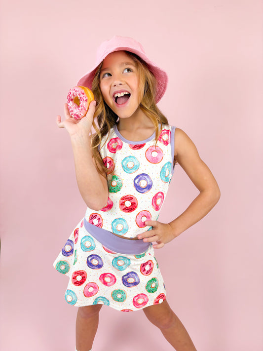 Girls Donut Two-Piece Athletic Tank and Skort Set