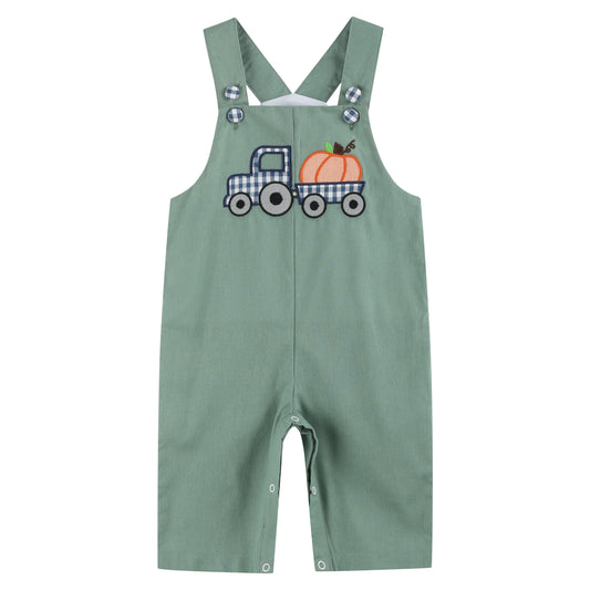 Baby Boys Green Pumpkin Tractor Overalls