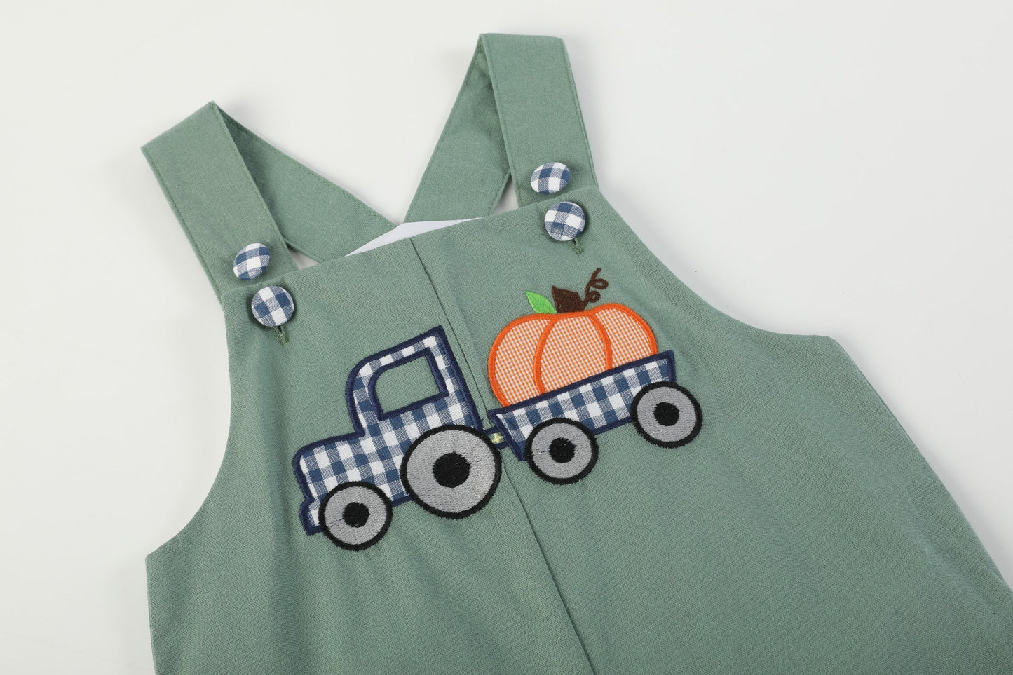 Baby Boys Green Pumpkin Tractor Overalls