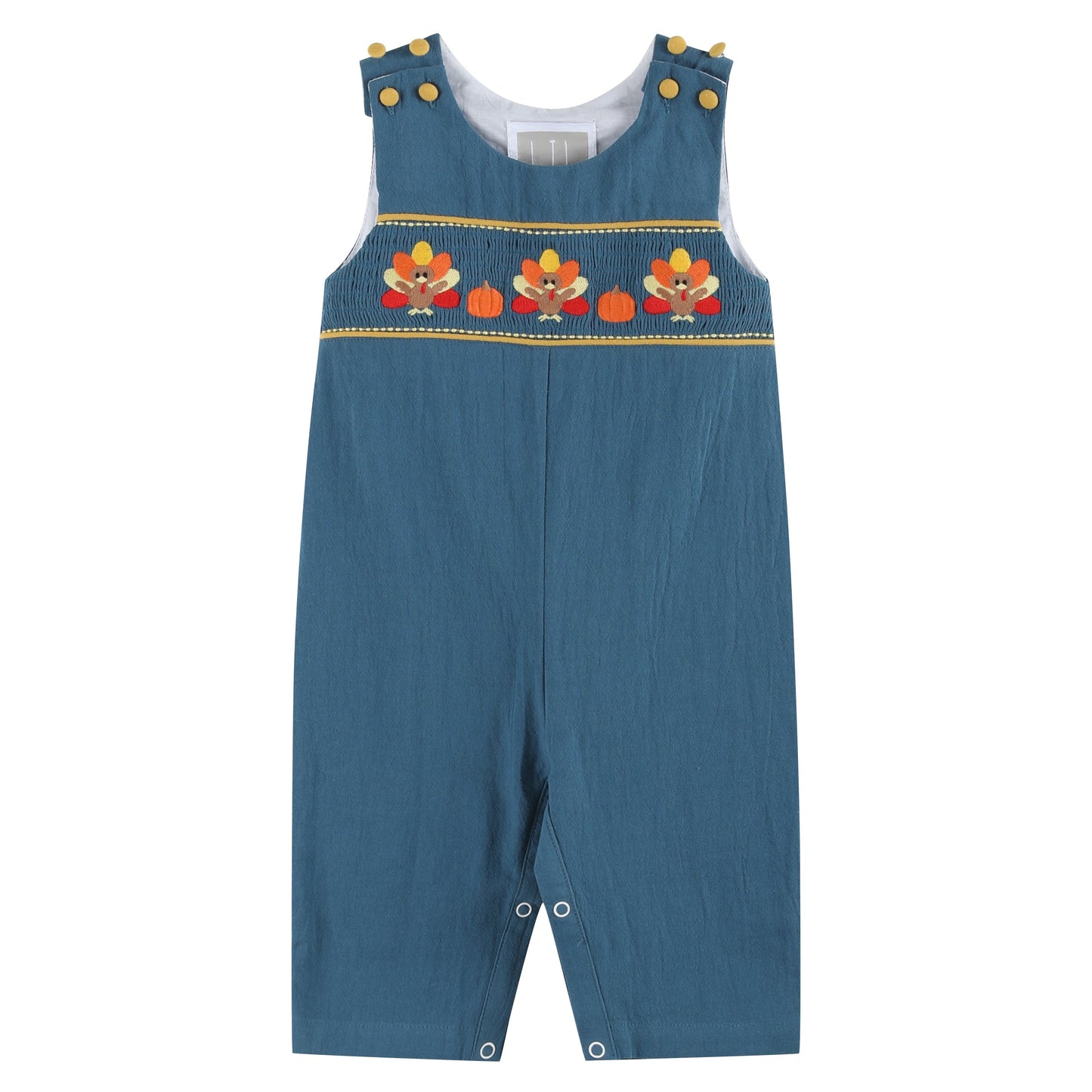 Baby Boy Cobalt Blue Turkey Smocked Overalls