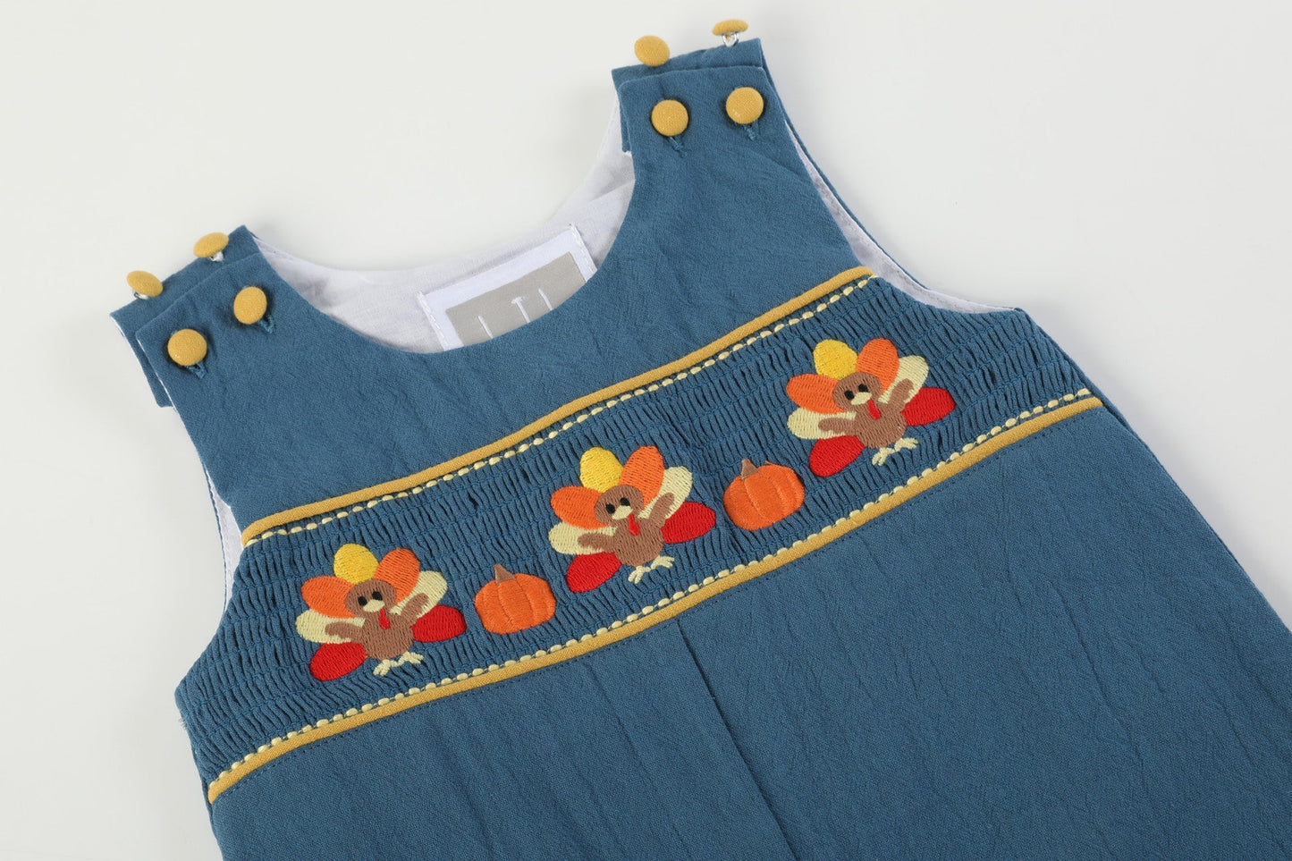 Baby Boy Cobalt Blue Turkey Smocked Overalls