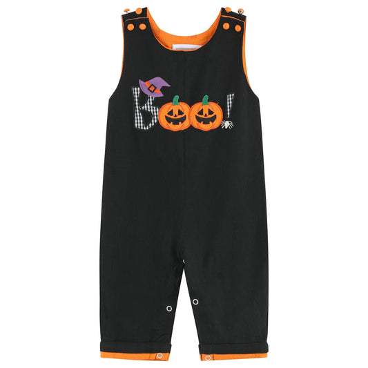 Boys Black and Orange Boo Halloween Overalls