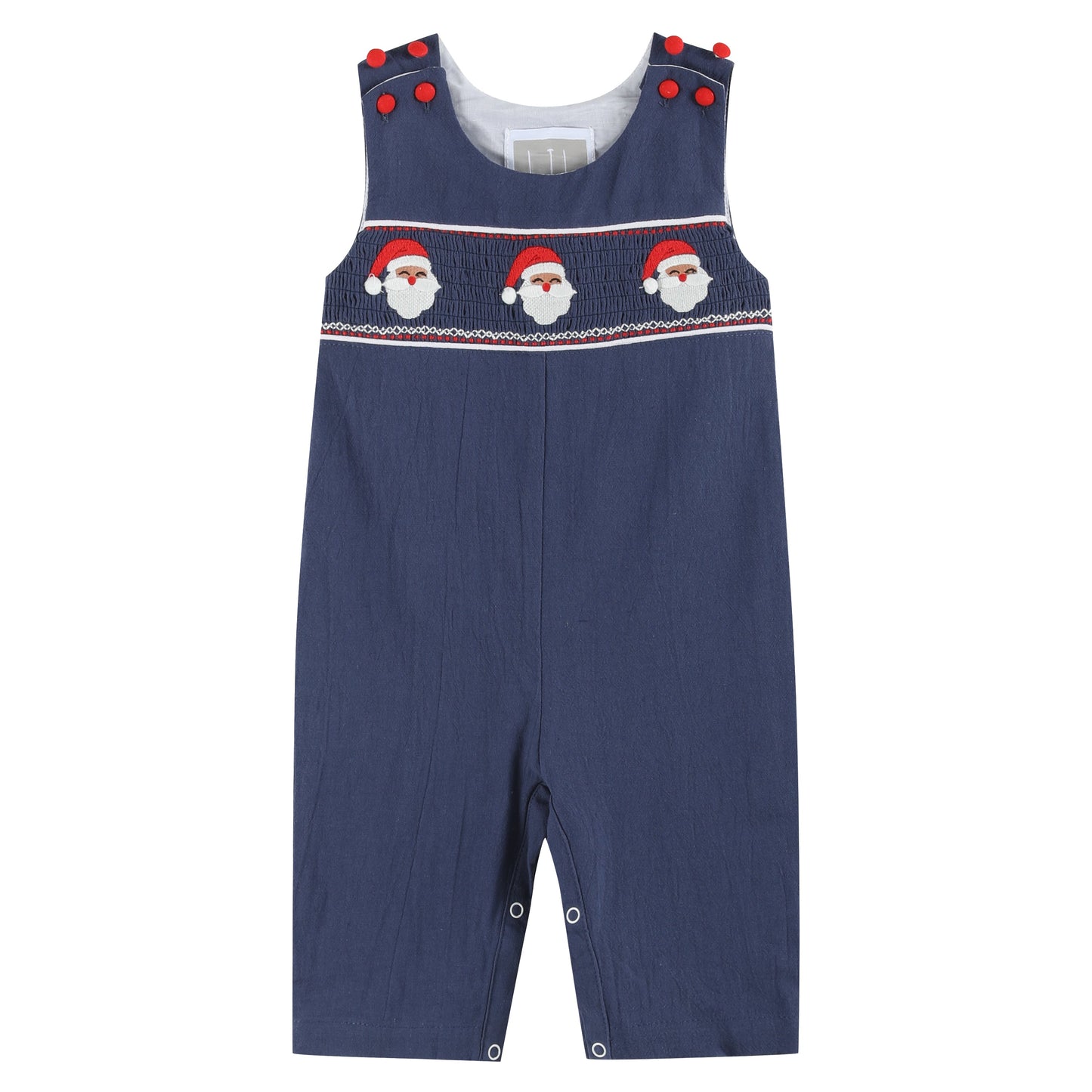 Boys Navy Blue Santa Smocked Overalls