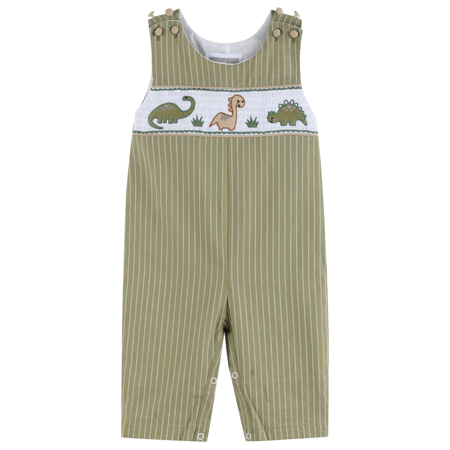 Baby Boy Green Dinosaur Smocked Overalls