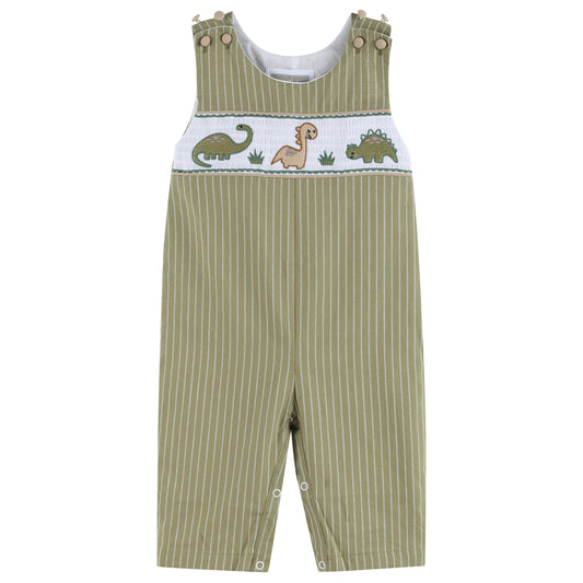 Baby Boy Green Dinosaur Smocked Overalls