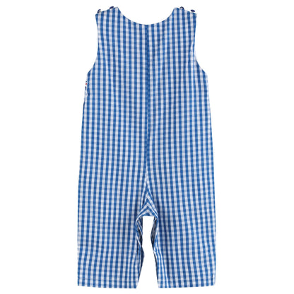 Baby Boys Dark Blue Gingham Emergency Vehicle Smocked Overalls