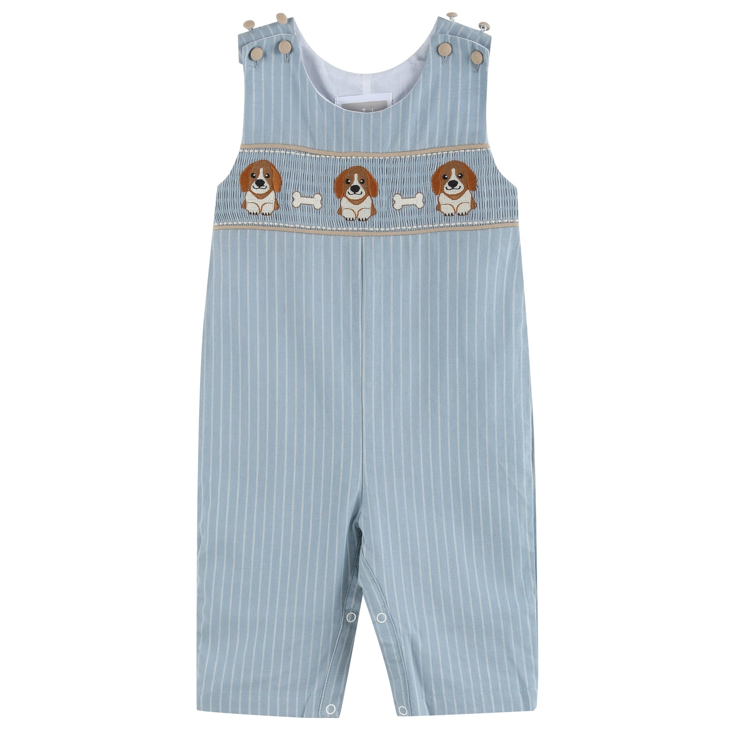 Boys Light Blue Puppy Smocked Overalls