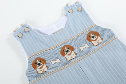 Boys Light Blue Puppy Smocked Overalls