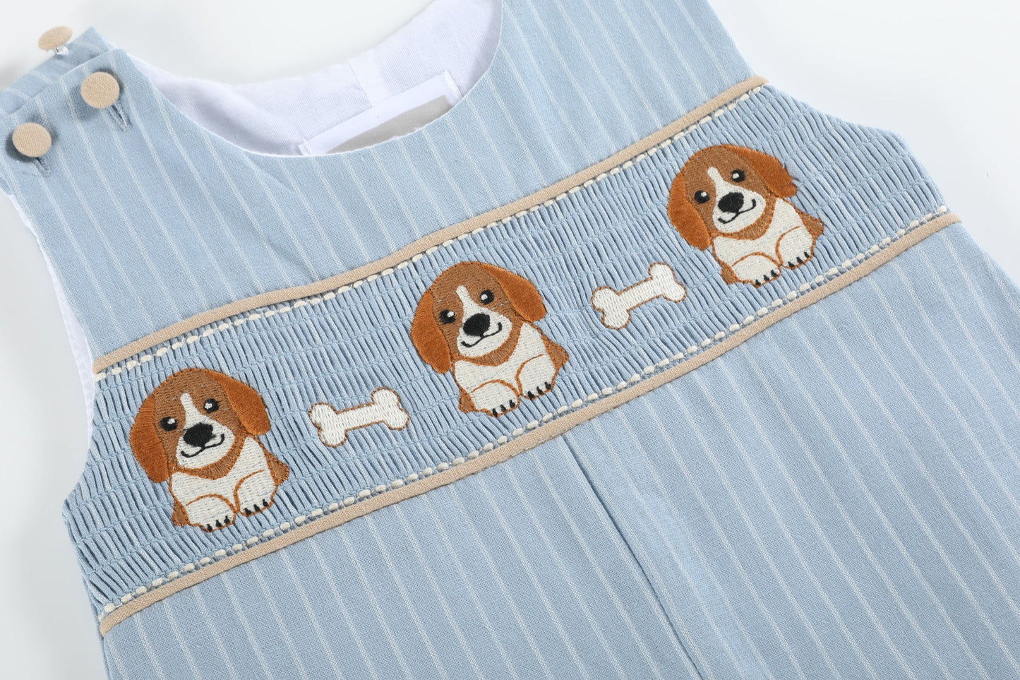 Boys Light Blue Puppy Smocked Overalls