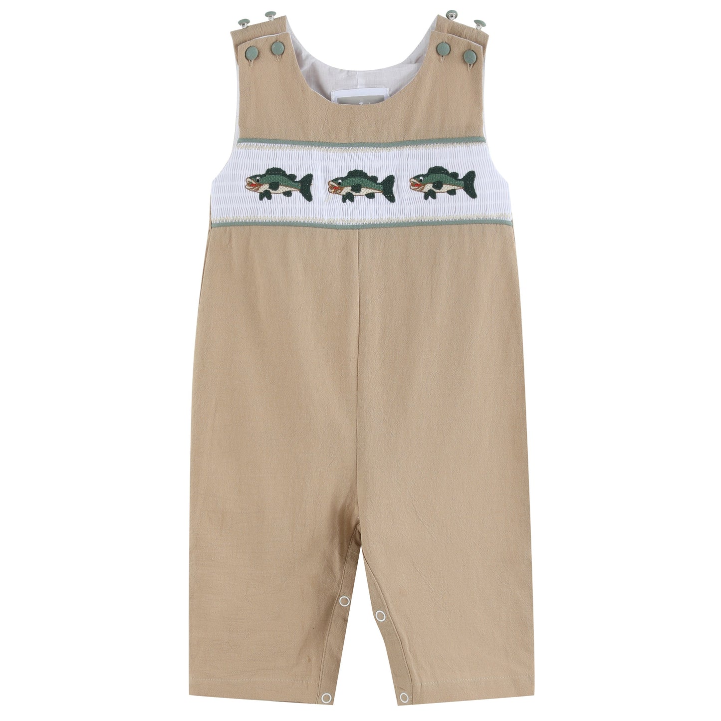 Oyster Brown Big Mouth Bass Boys Smocked Overalls