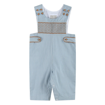 Boys Blue Pinstripe Smocked Overalls