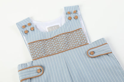 Boys Blue Pinstripe Smocked Overalls