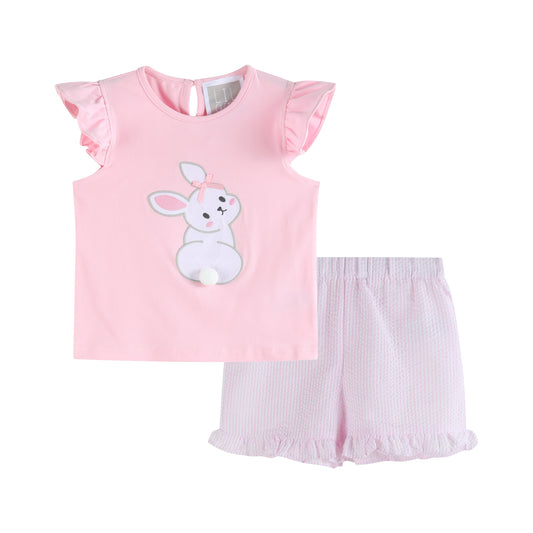 Girl Pink Bunny T-Shirt and Shorts Set